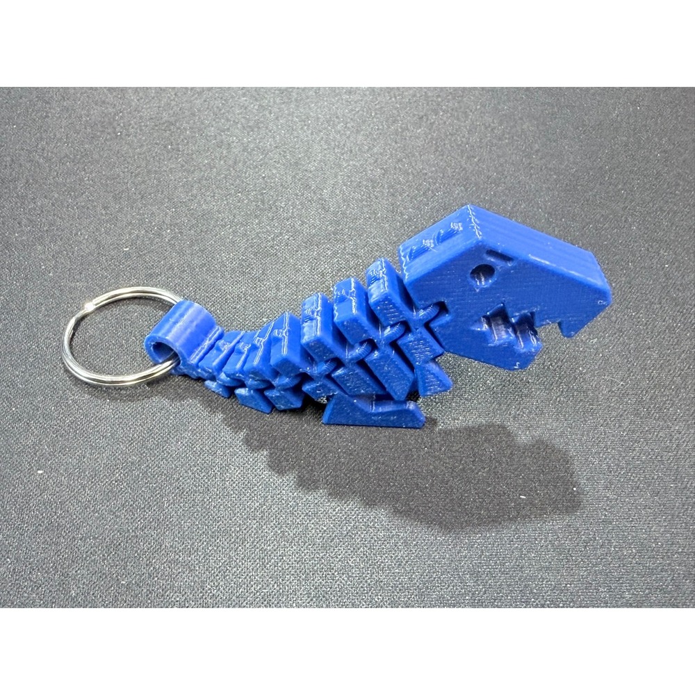 3D Printed Articulated T-Rex Keychain Blue Flexible Dinosaur Toy - Picture 3 of 4